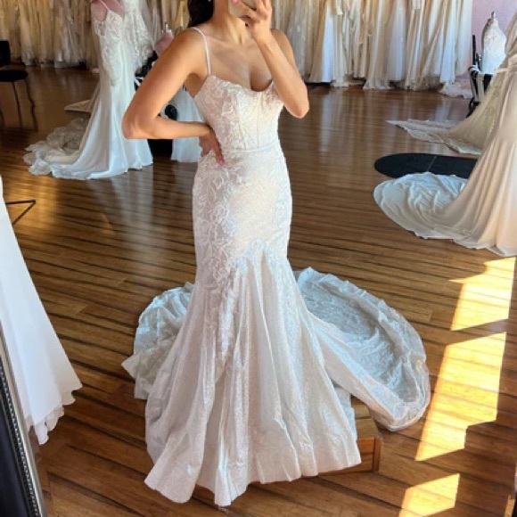 Essense of Australia Sparkly Fit-and-Flare Wedding Dress in Ivory (D3486) (NWT) - Picture 14 of 15